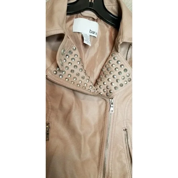 Bar III Peach Faux Leather Studded Moto Jacket Large - Picture 3 of 6